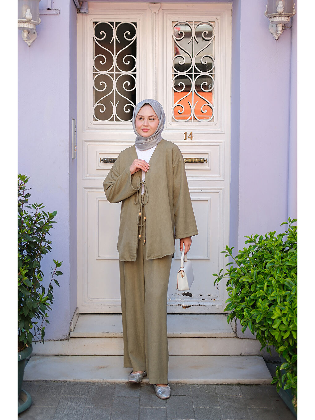 Kadın Ön Bağlama Detaylı Takım Küf Yeşil