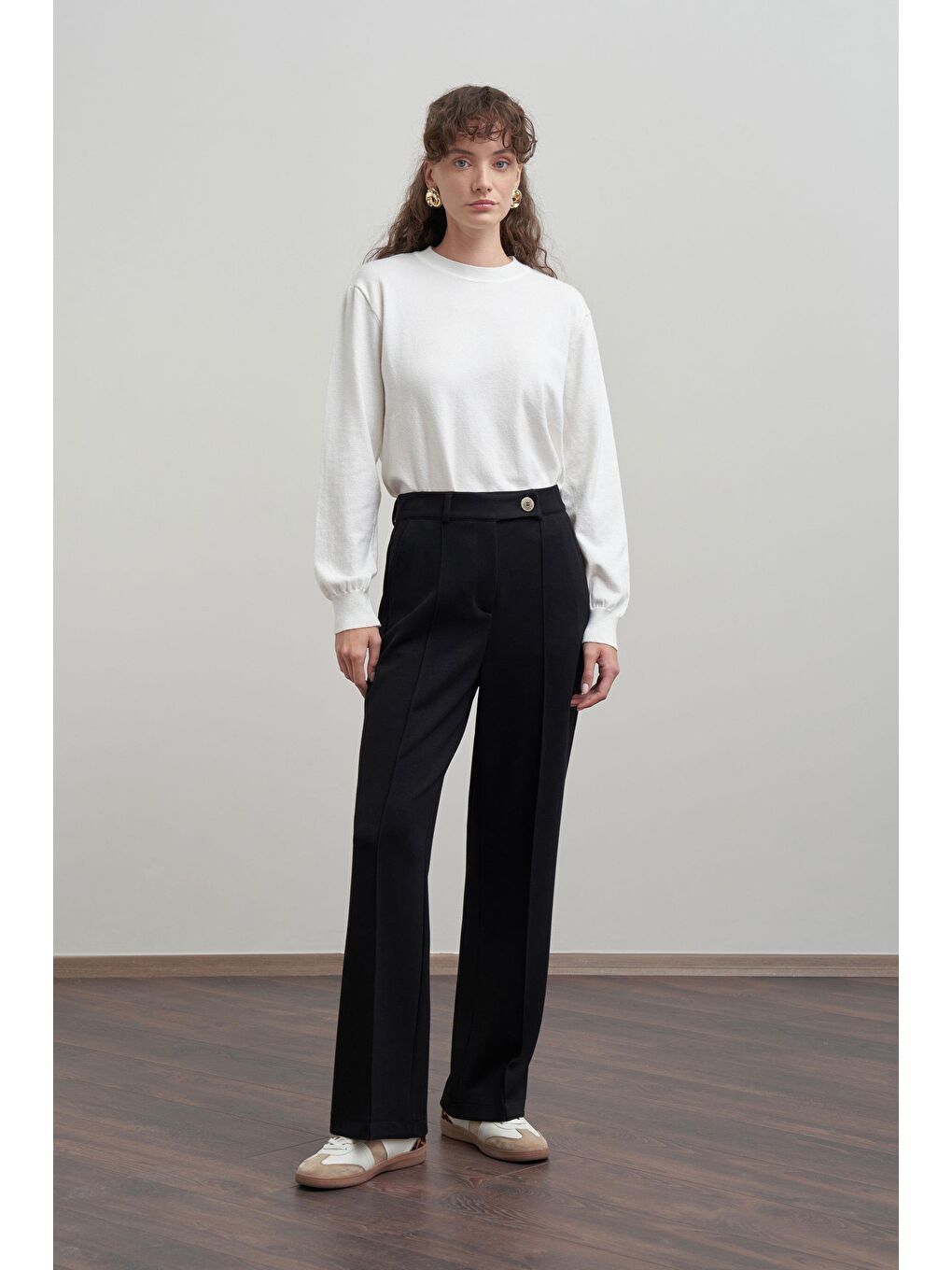 Siyah-Yumuşak Dokulu Palazzo Pantolon