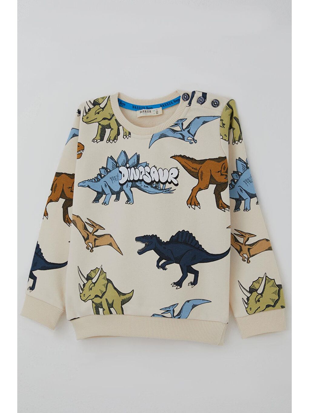 Ekru Erkek Çocuk Eşofman Takımı Kükreyen Güçlü Dinozorlar Desenli Krem (1.5-5 Yaş)-5