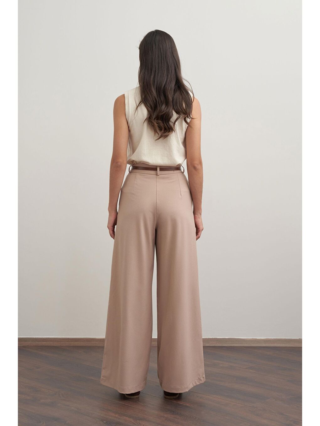 Bej-Pileli Polyviscon Pantolon-2