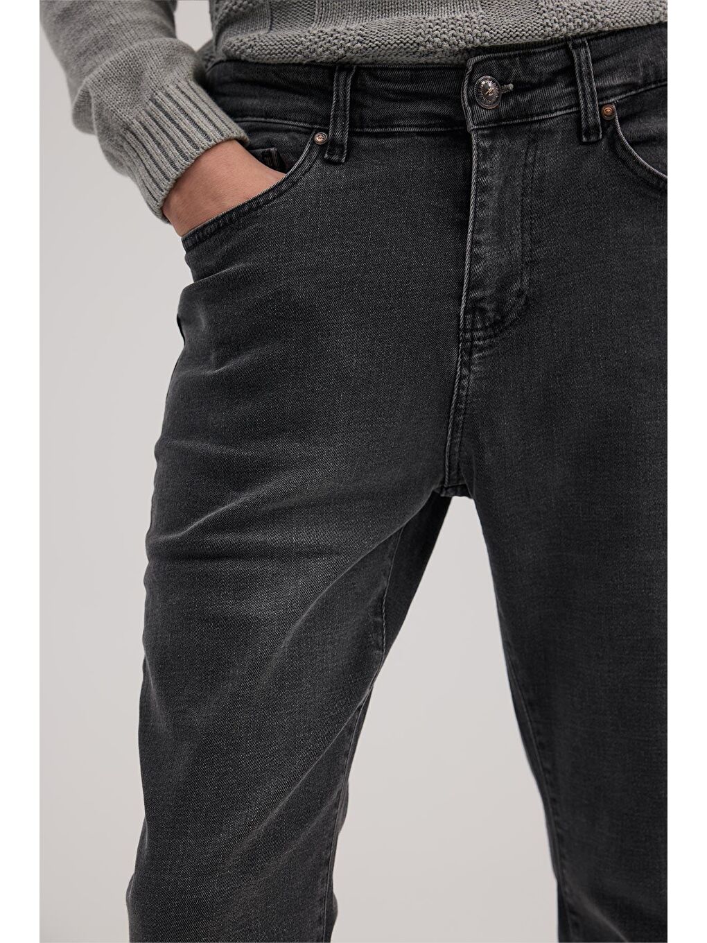 Gri Slim Fit 5 Cep Jean Pantolon-2