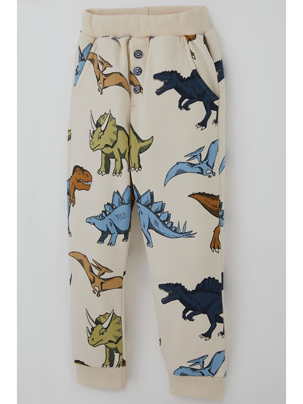 Ekru Erkek Çocuk Eşofman Takımı Kükreyen Güçlü Dinozorlar Desenli Krem (1.5-5 Yaş)-6