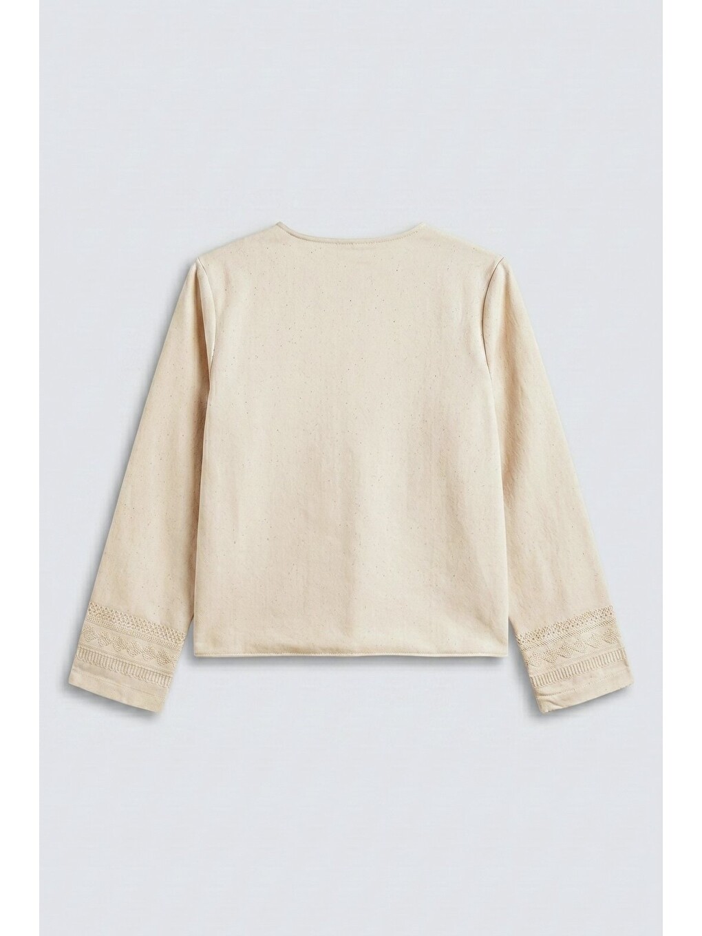 Bej Kadın Oversize Bisiklet Yaka Önü Açık Nakışlı İnce Gabardin Ceket-5