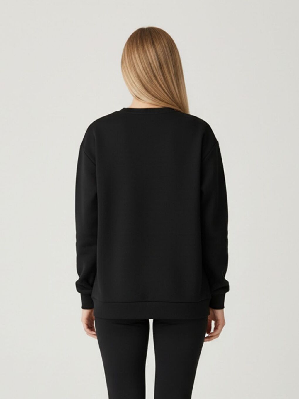 Siyah Kolu Baskılı Regular Uzun Kollu Bisiklet Yaka  Sweatshirt-1