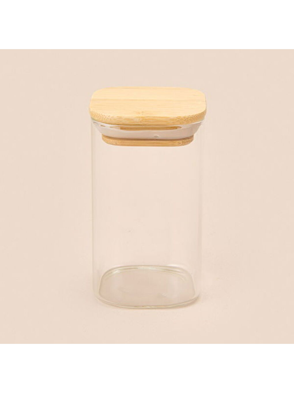Beyaz Kare Mantar Kapak Cam Kavanoz - Şeffaf / Açık Kahverengi - 210 ml