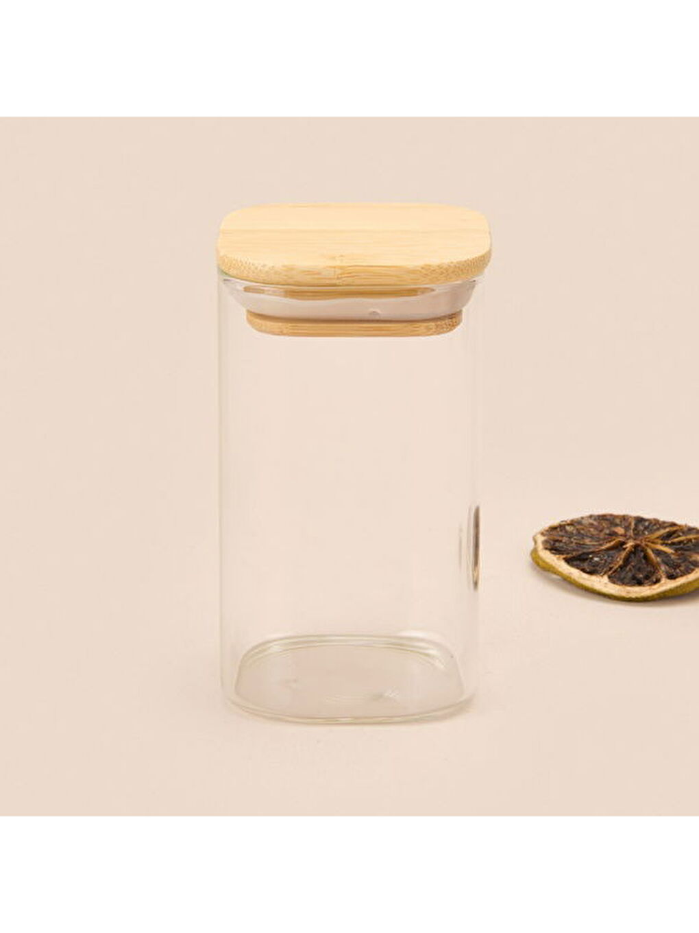 Beyaz Kare Mantar Kapak Cam Kavanoz - Şeffaf / Açık Kahverengi - 210 ml-2