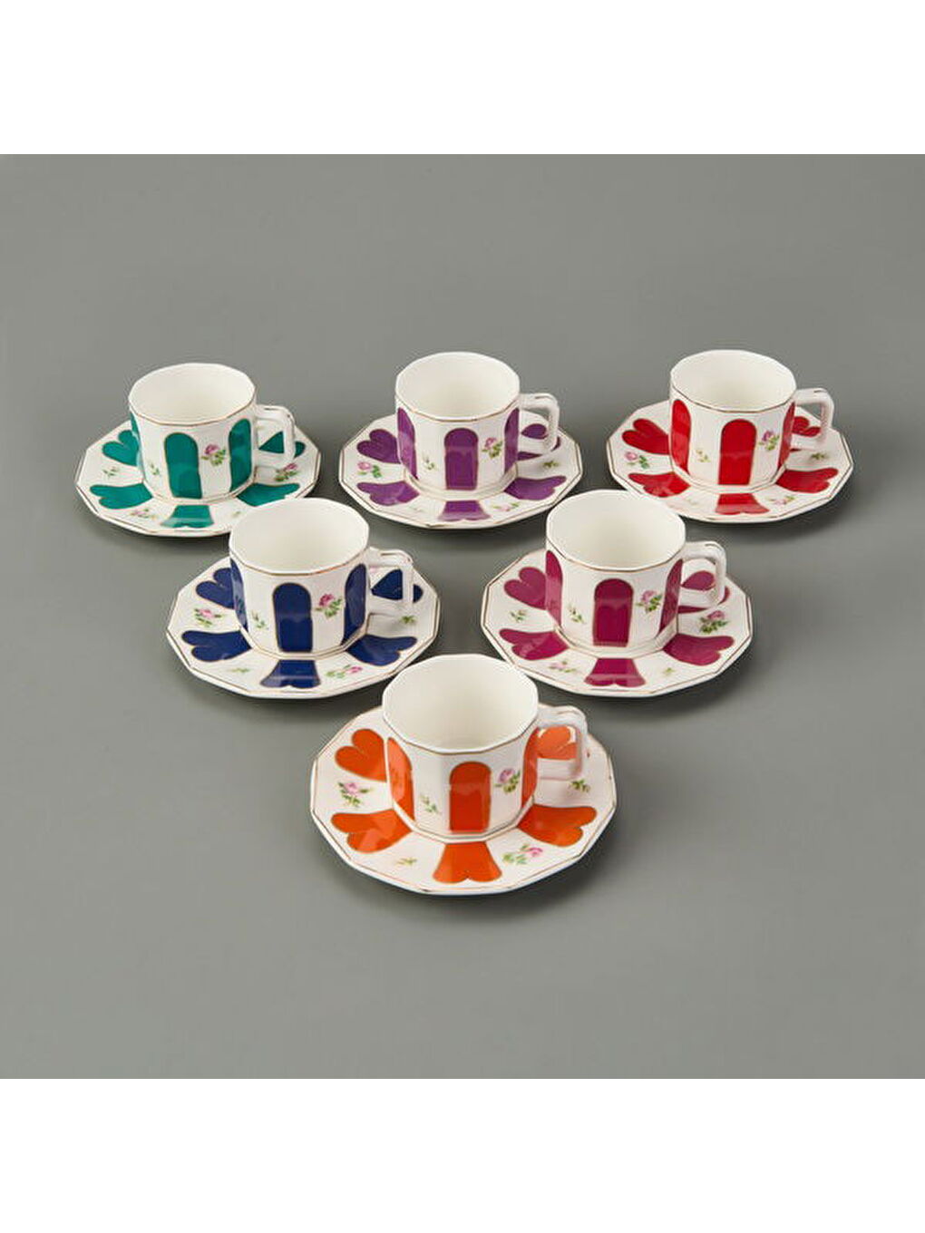 Karışık Acem 12 Parça Kahve Fincan Takımı - Renkli-2