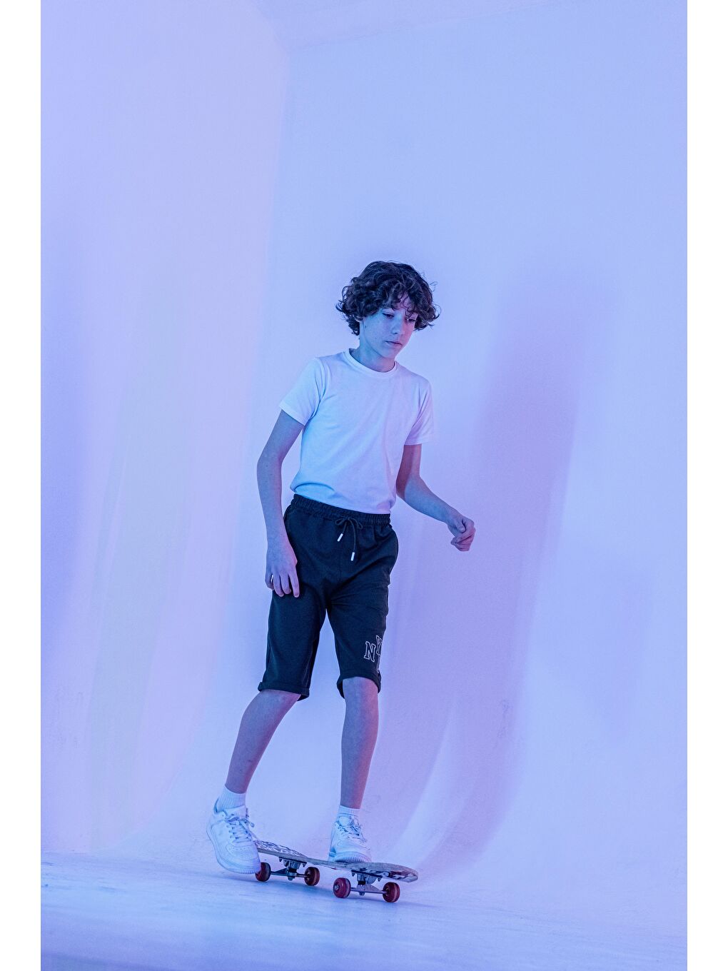 Siyah Duble Paçalı Nyc Nakışlı Erkek Çocuk Şort-2