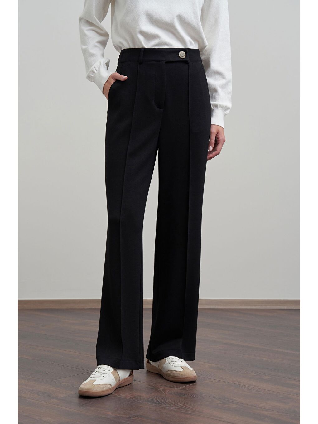 Siyah-Yumuşak Dokulu Palazzo Pantolon-3