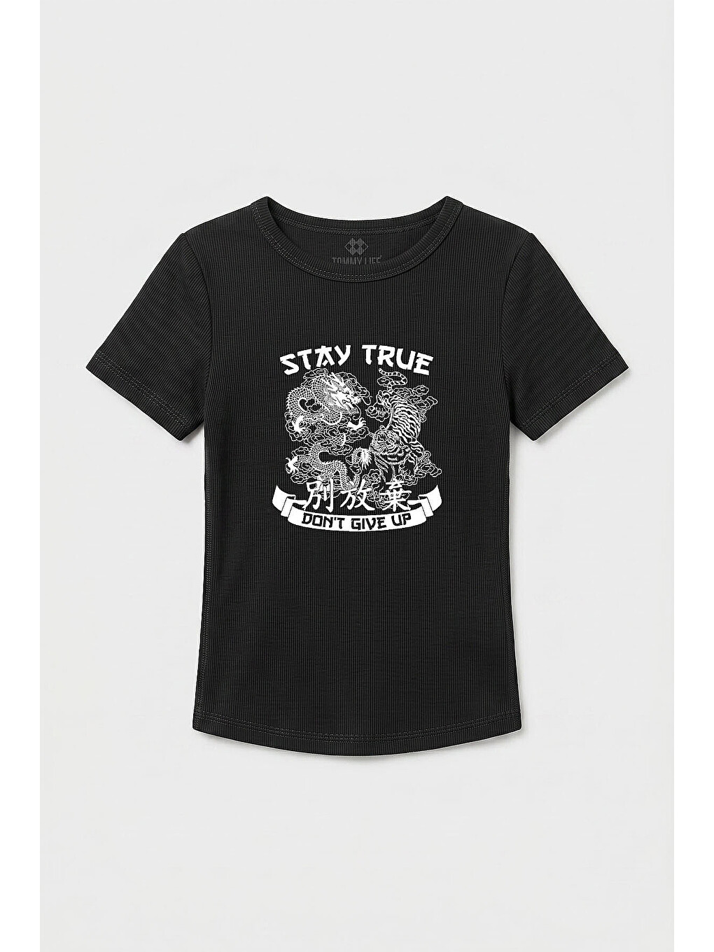 Siyah Standart Fit Baskılı Kısa Kollu Kadın T-shirt - 97201