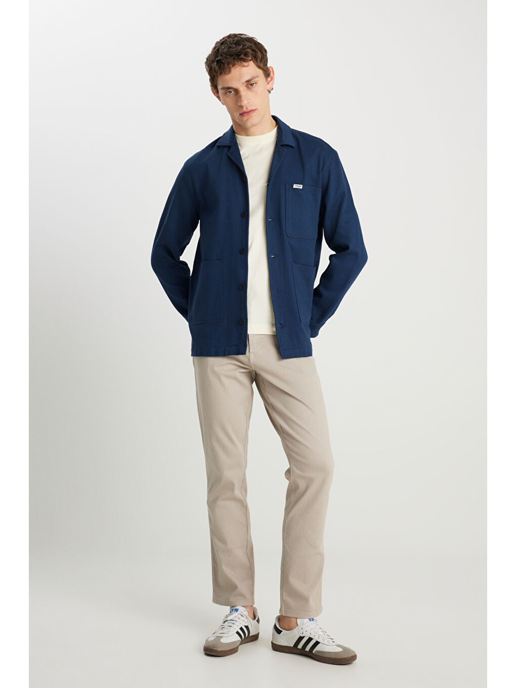 %100 Pamuk Regular Fit Normal Kesim Cep Detaylı Lacivert Ceket-2