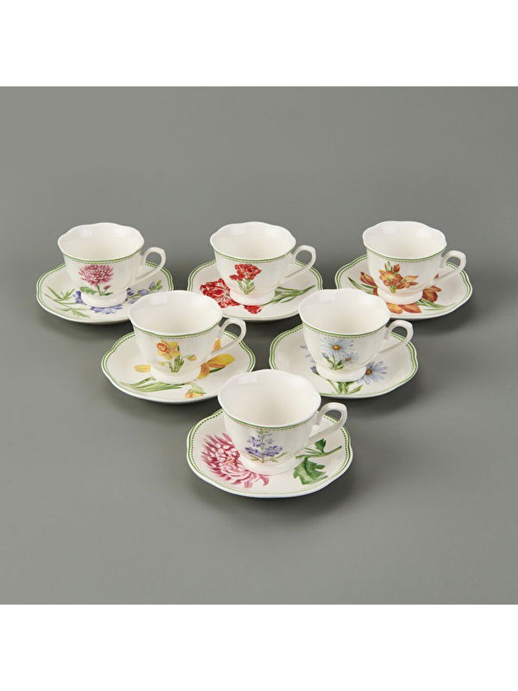 Karışık De Flore 12 Parça Kahve Fincan Takımı - Renkli-1