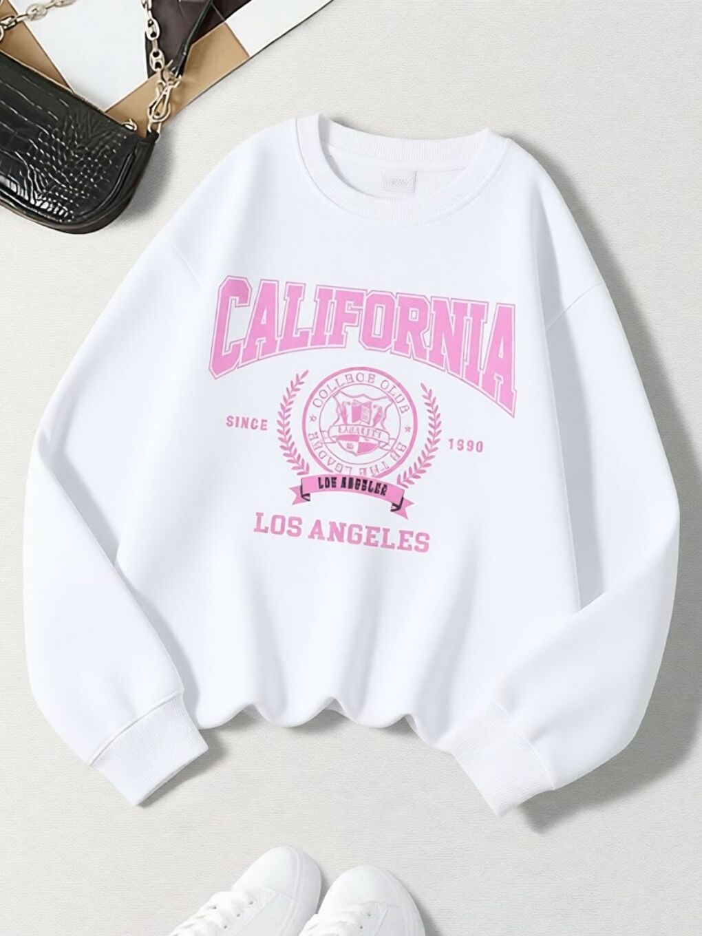 Beyaz Calif Sagacity Baskılı Regular Bisiklet Yaka Sweatshirt
