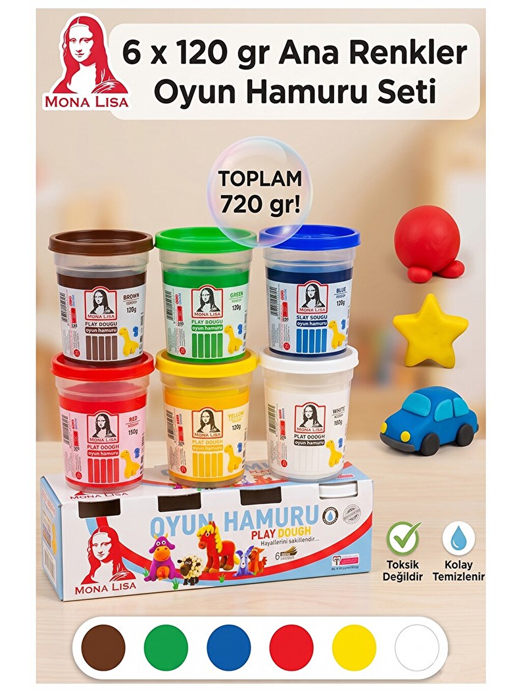Oyun Hamuru 6 Renk 720gr 1 Paket 6 Lı Oyun Hamuru Kurumaya Karşı Dirençli Okul Öncesi Kreş