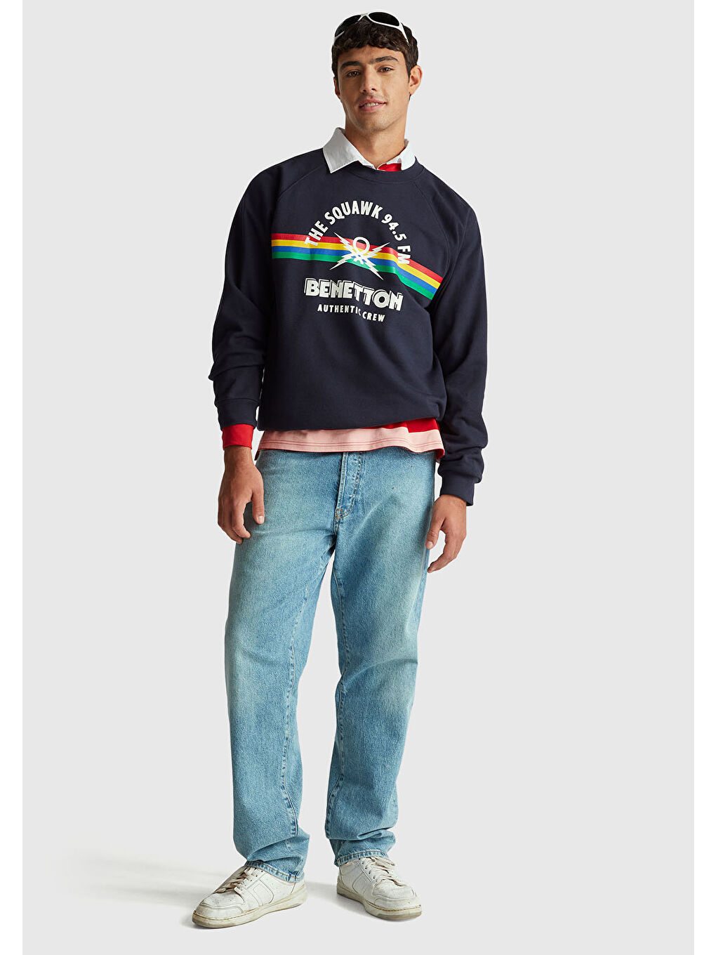 Erkek Lacivert  %100 Pamuk Relaxed Fit Stranger Things Baskılı Sweatshirt-4