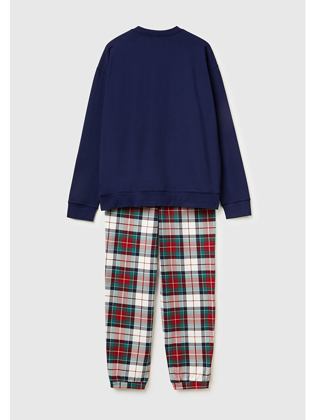 Erkek Lacivert Pamuk Karışımlı Ekoseli Pijama Takımı-1