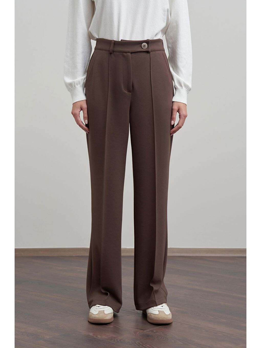 Kahverengi Kahve-Yumuşak Dokulu Palazzo Pantolon-1