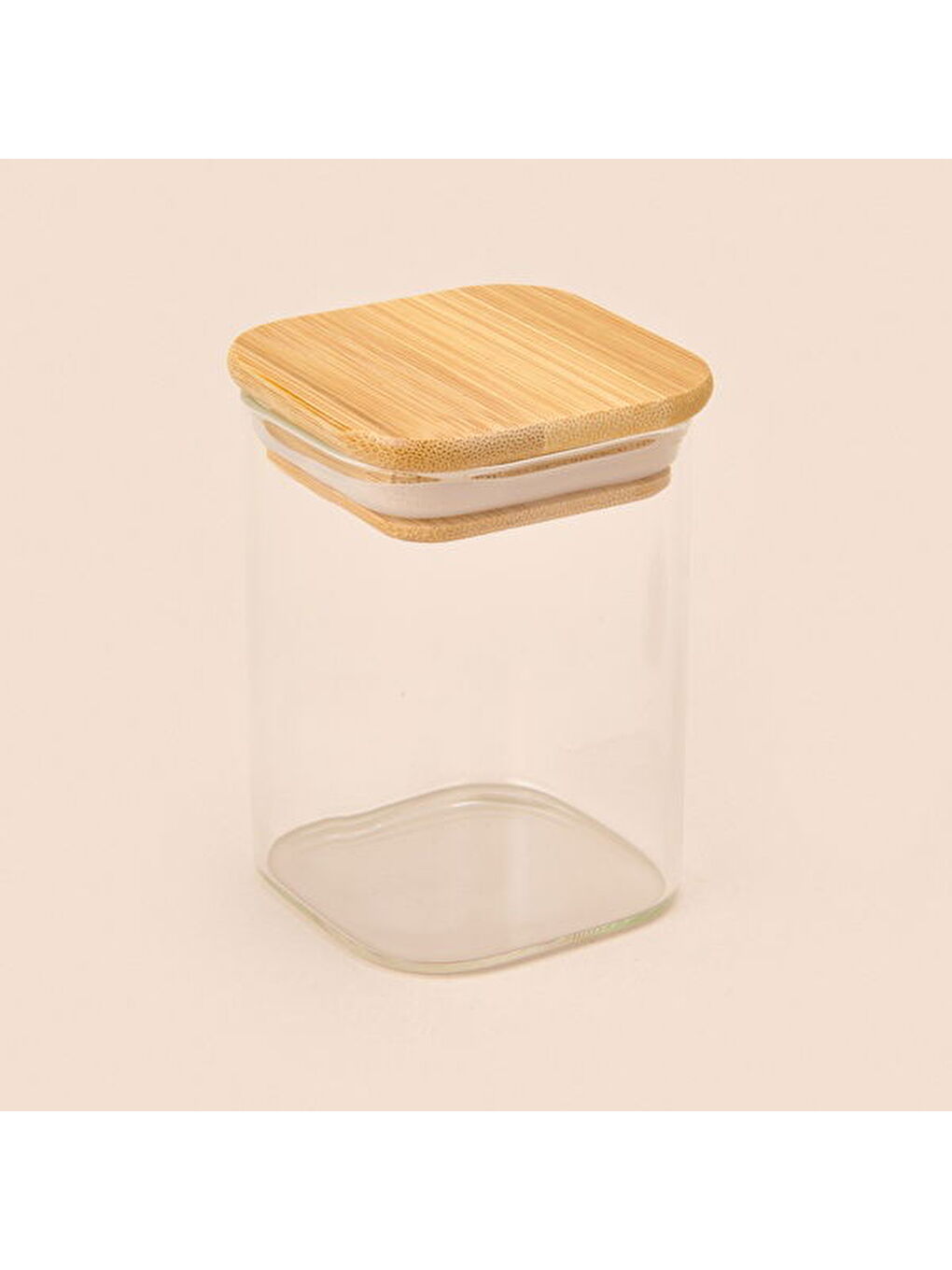 Beyaz Kare Mantar Kapak Cam Kavanoz - Şeffaf / Açık Kahverengi - 150 ml