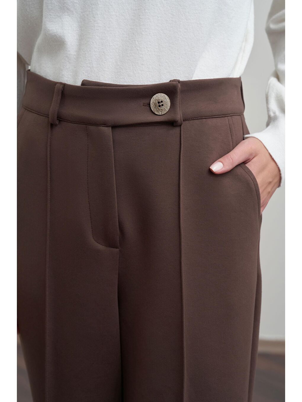 Kahverengi Kahve-Yumuşak Dokulu Palazzo Pantolon-4