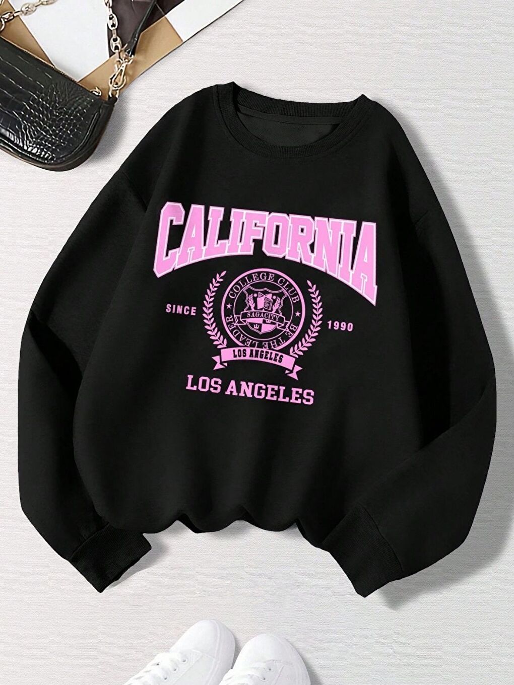 Siyah Calif Sagacity Baskılı Regular Bisiklet Yaka Sweatshirt