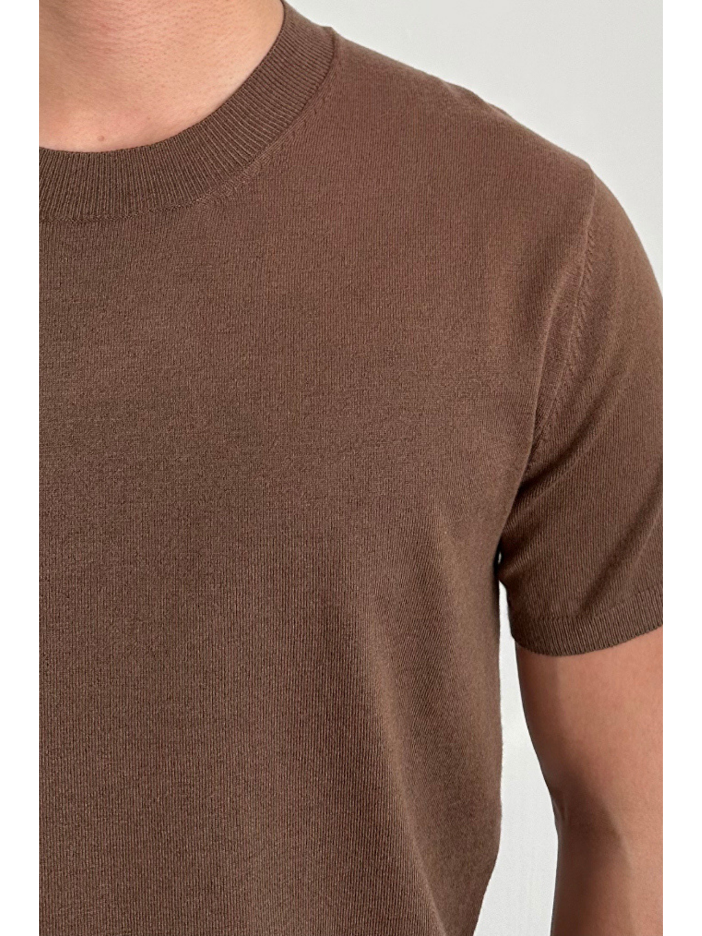 Erkek Kahverengi Slim Fit Bisiklet Yaka Triko T-Shirt-3