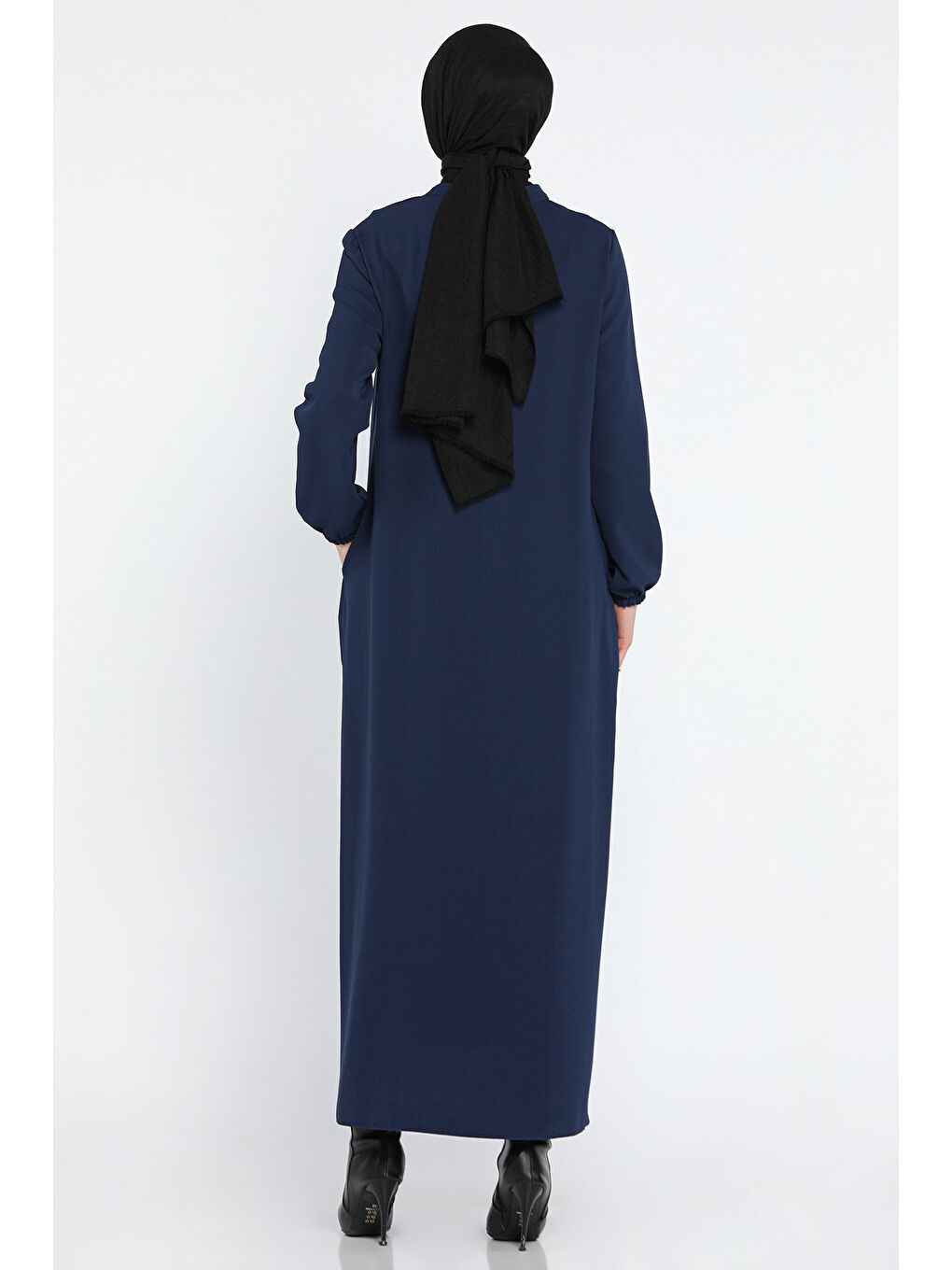 Lacivert Kadın Hakim Yaka Boydan Fermuarlı Tesettür Kap-5