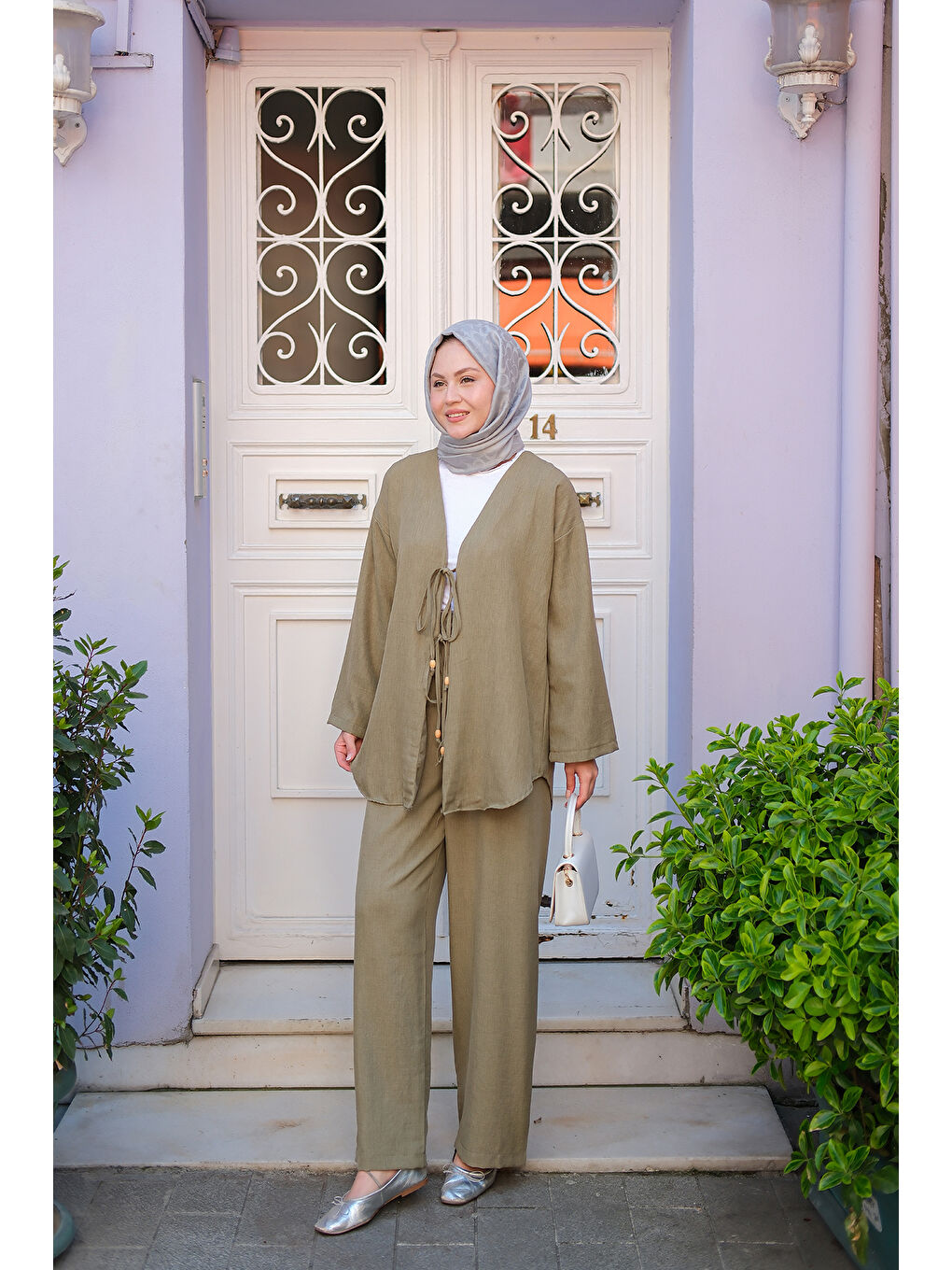 Kadın Ön Bağlama Detaylı Takım Küf Yeşil-2