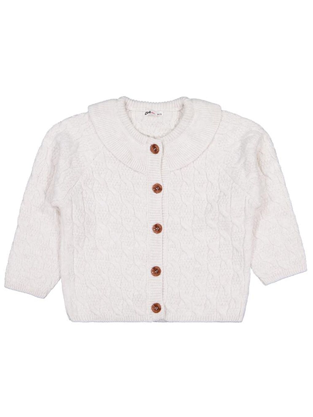 Girls Örgü Desenli 6-9 Yaş Hırka - Ekru 9-10 Yaş