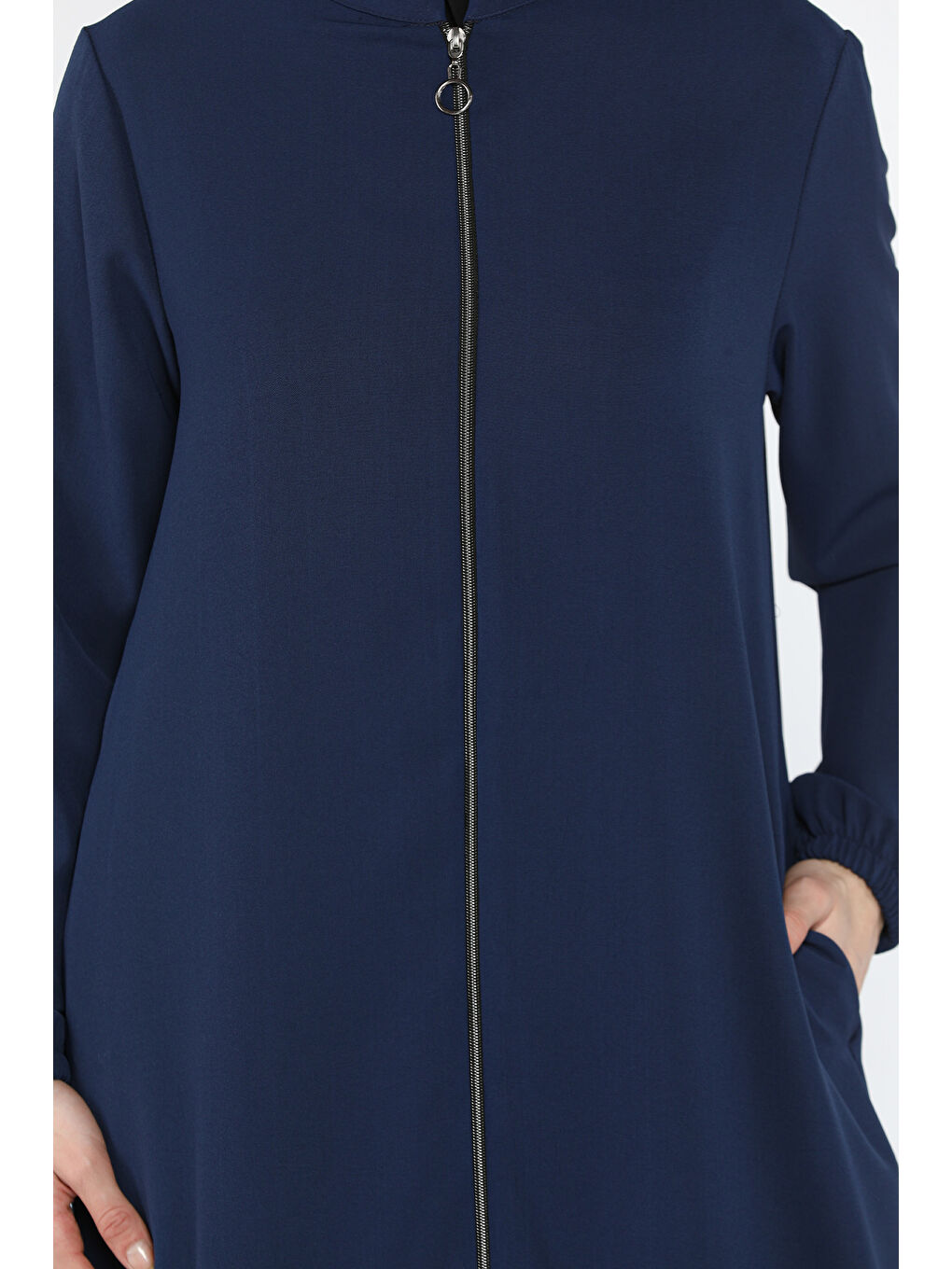 Lacivert Kadın Hakim Yaka Boydan Fermuarlı Tesettür Kap-7