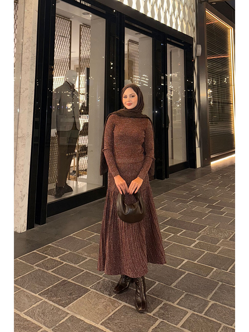 Kahverengi Kadın Sim Detaylı Elbise Kahve