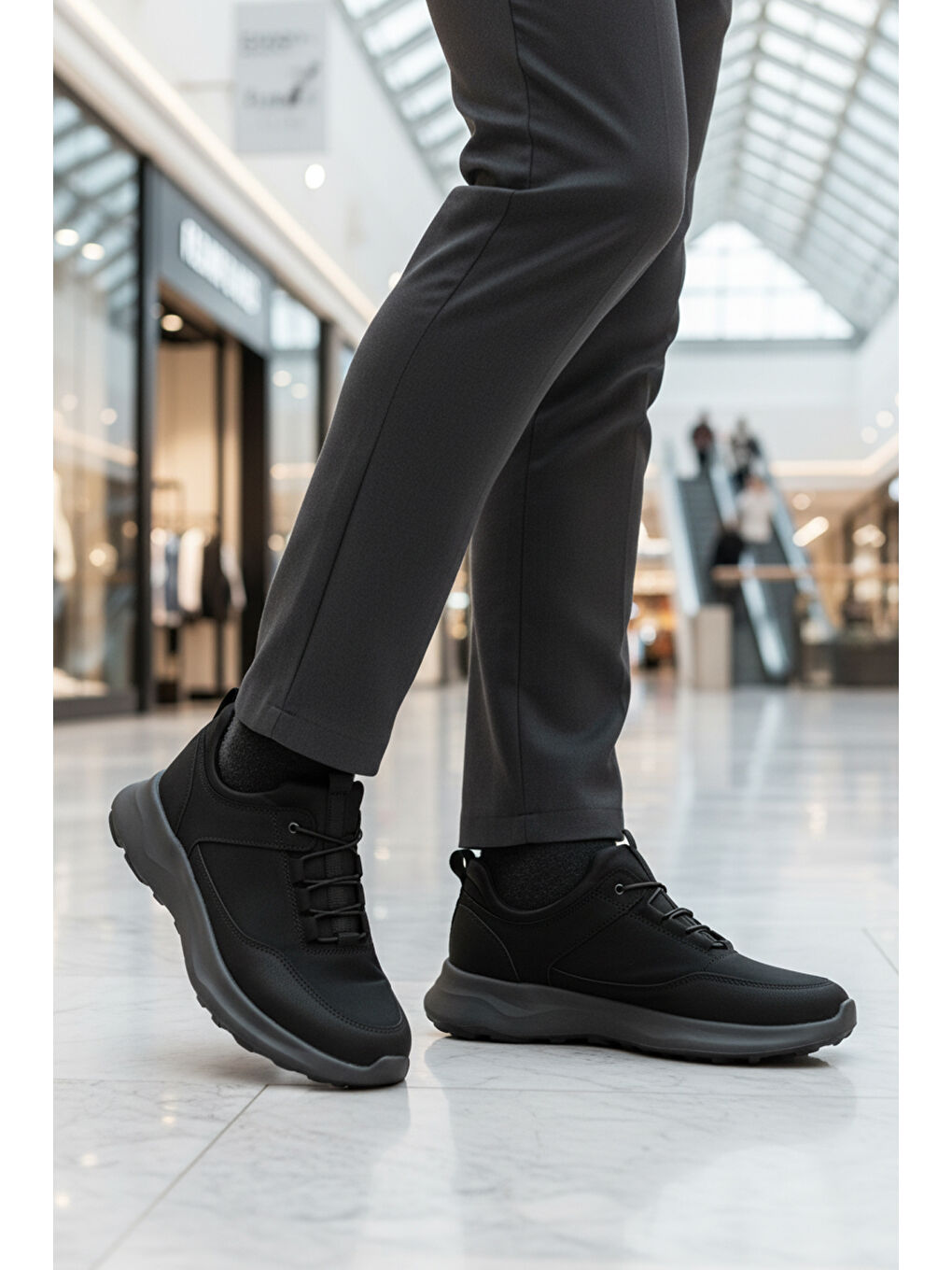 Siyah Elastik Bağcıklı Hafif Cilt Erkek Casual Ayakkabı 460 M-2