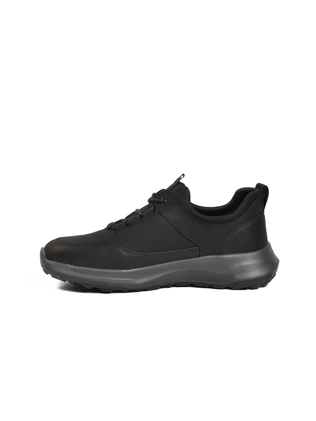 Siyah Elastik Bağcıklı Hafif Cilt Erkek Casual Ayakkabı 460 M-3