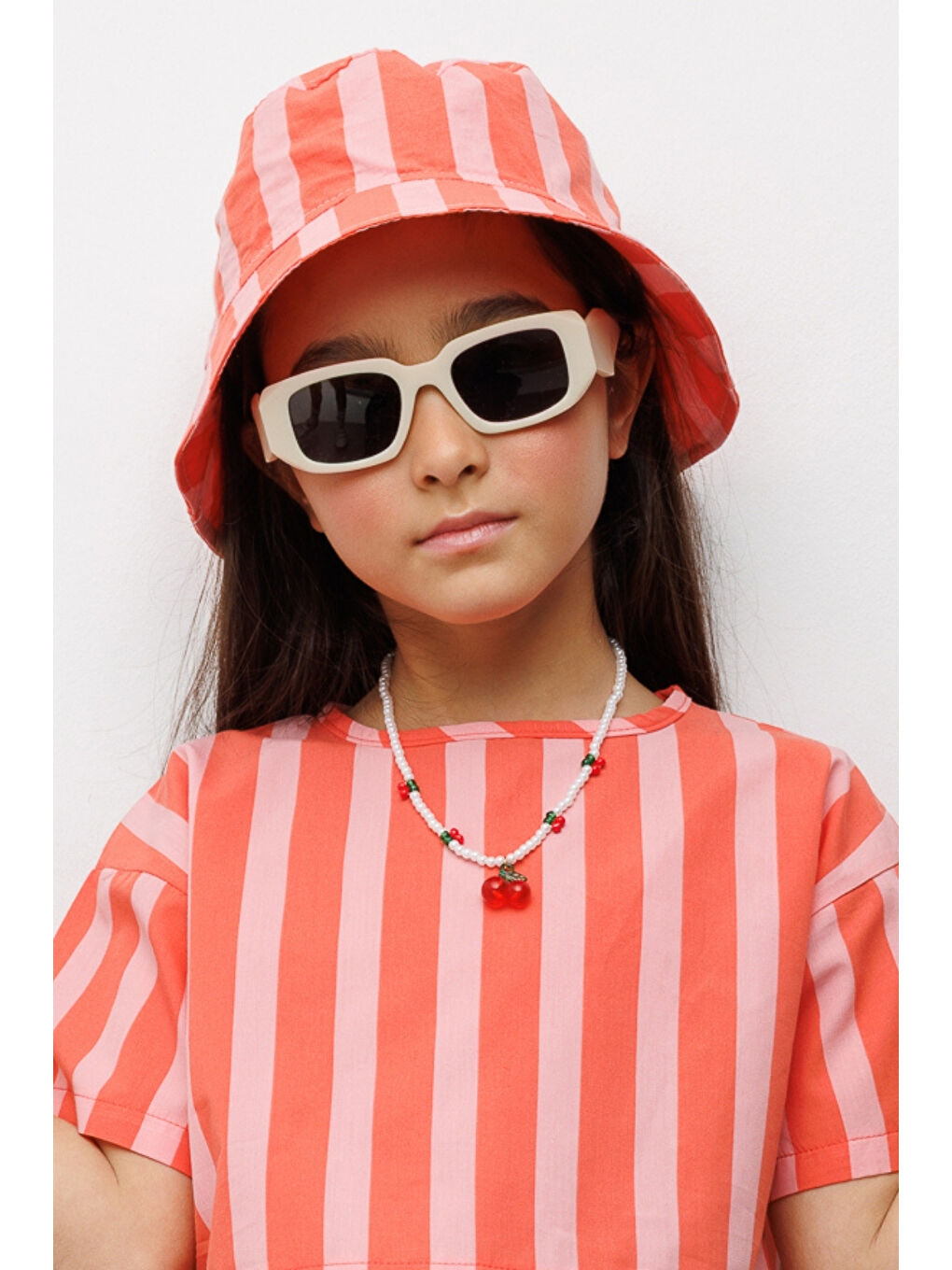 Kırmızı Çizgi Desenli Çocuk Bucket Şapka-1