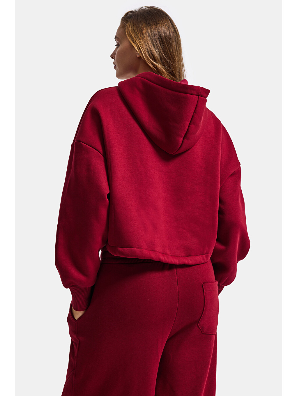 Kadın Bordo W6-35 Sweatshirt Eşofman Pantolon 2'li Nakış Figürlü Tasarım Takım-6