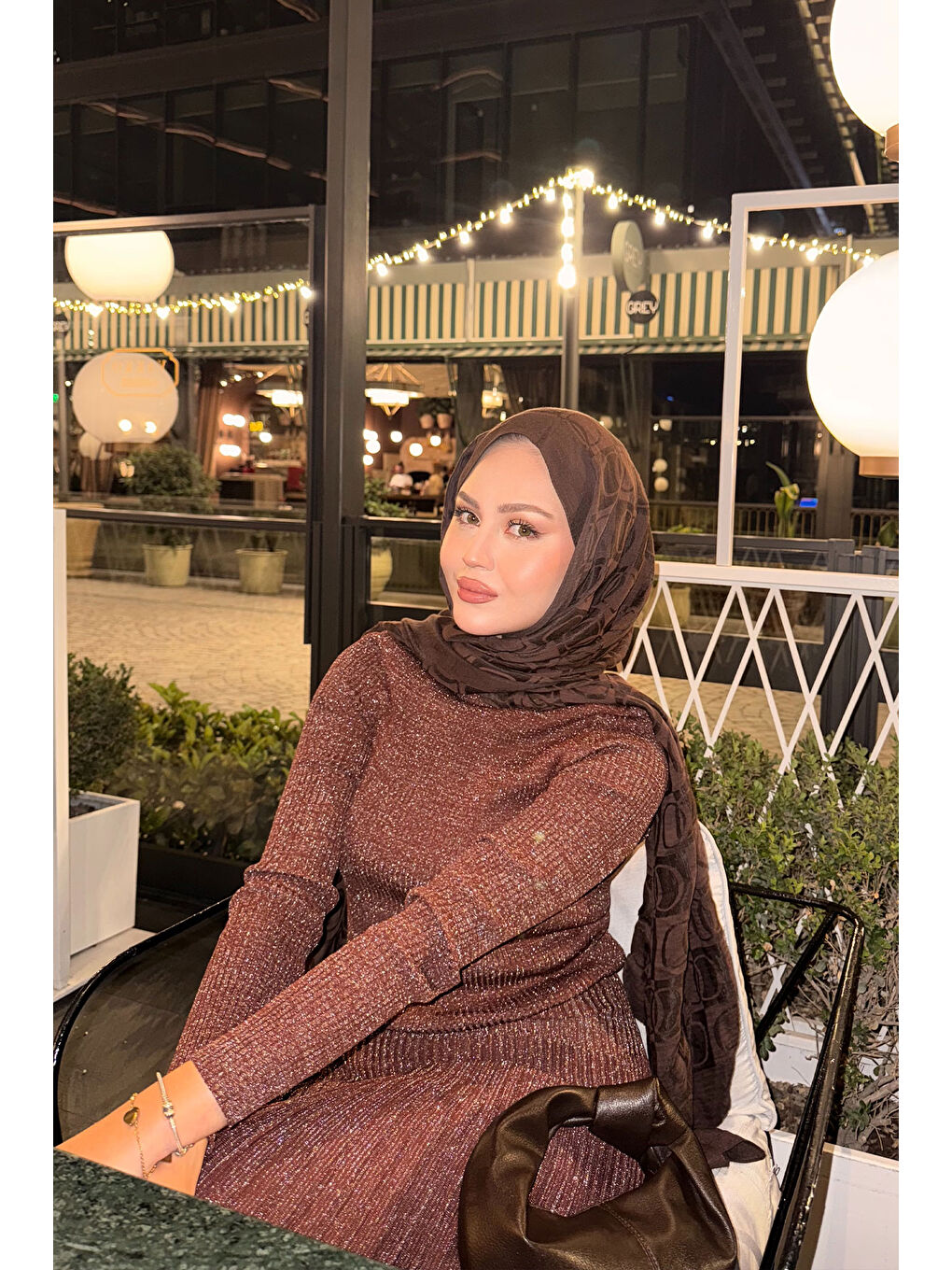 Kahverengi Kadın Sim Detaylı Elbise Kahve-1