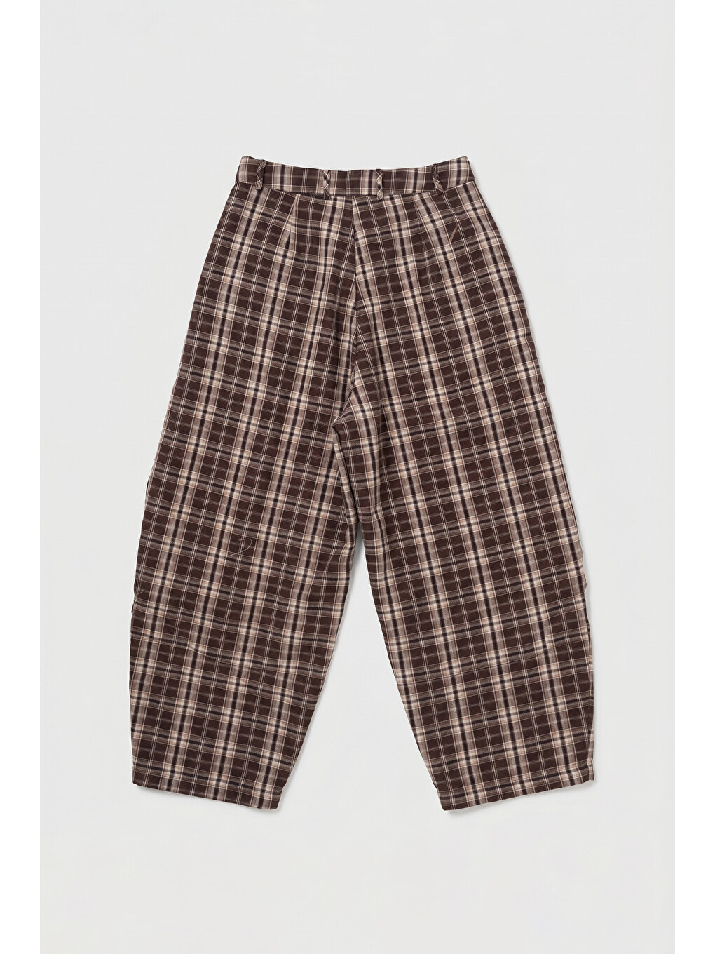 Kahverengi Kadın Kahve Ekose s6-14 Skater Fit Bol Kesim Pantolon-1