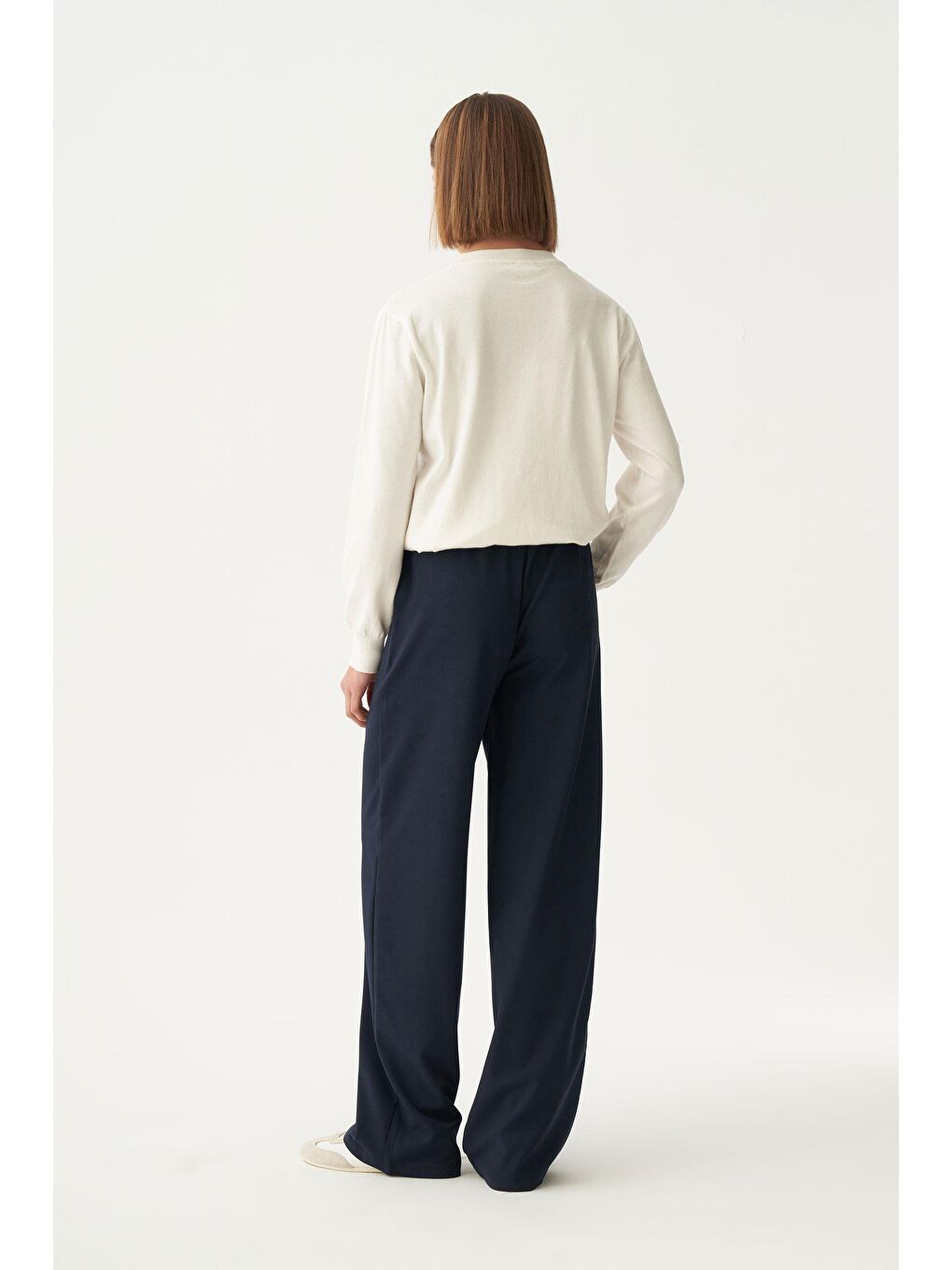 Lacivert-Beli Lastikli Rahat Kalıp Polyviscon Pantolon-2