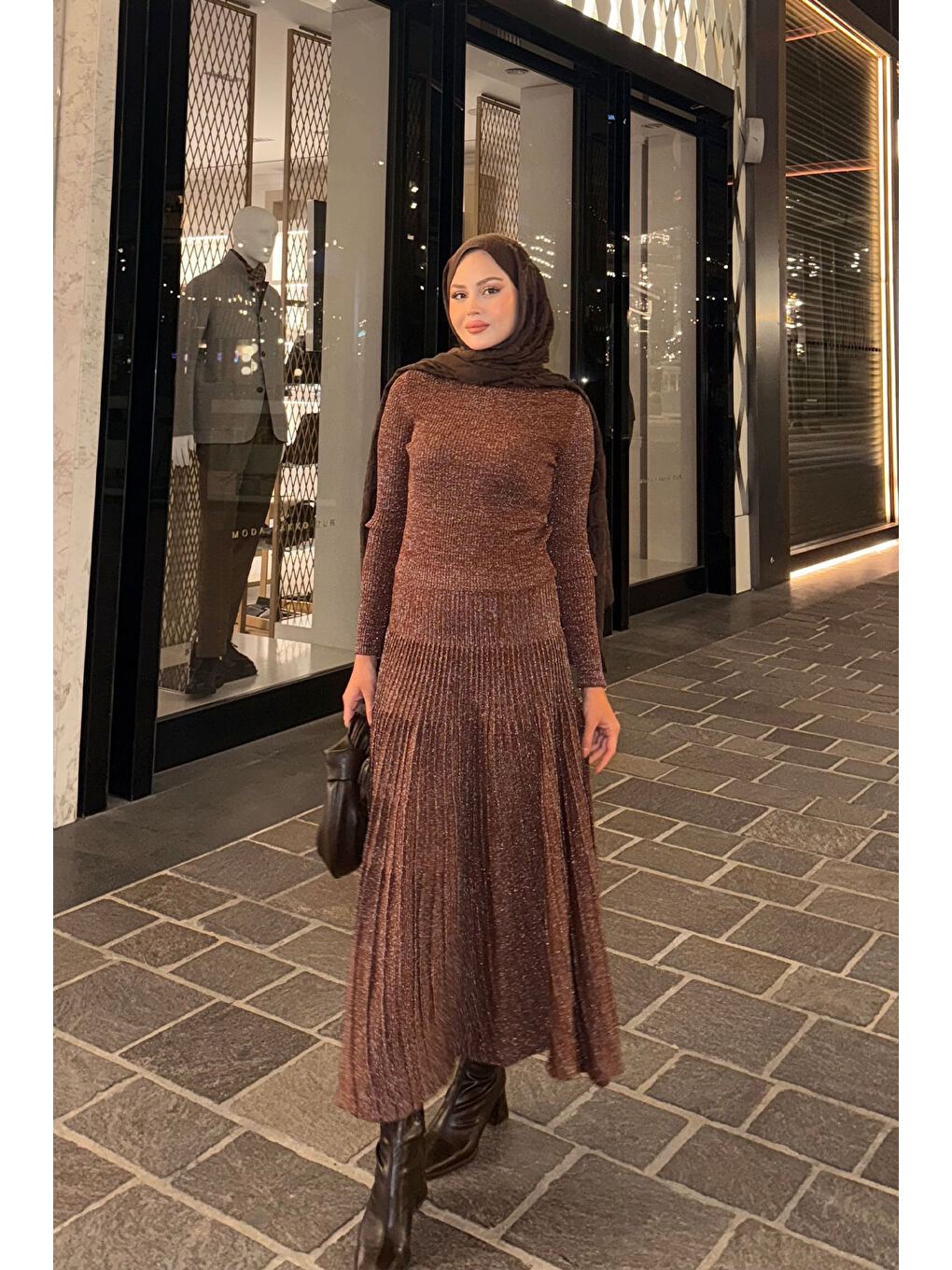 Kahverengi Kadın Sim Detaylı Elbise Kahve-2