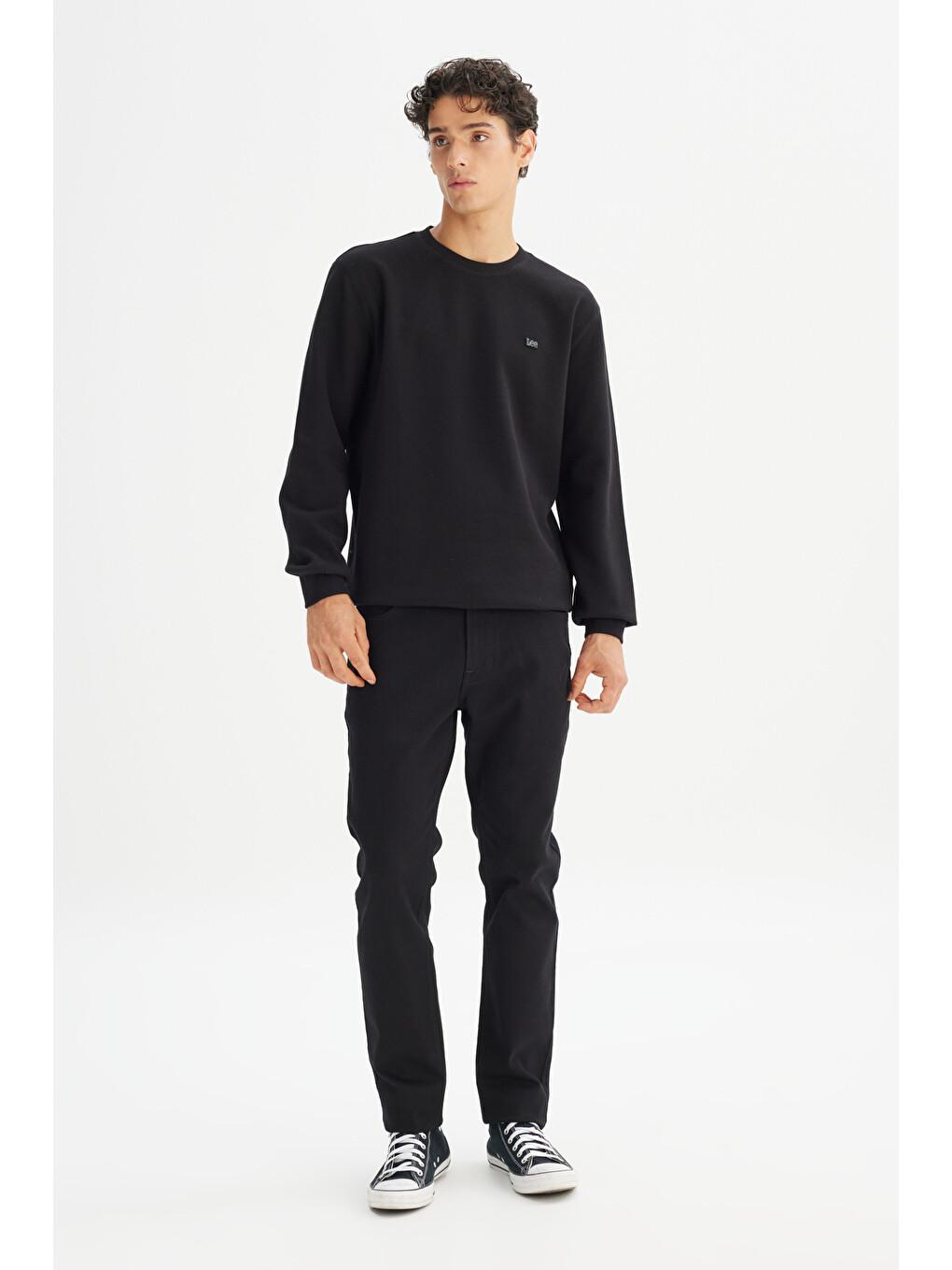 Regular Fit Normal Kesim Bisiklet Yaka Baskılı Siyah Sweatshirt-1