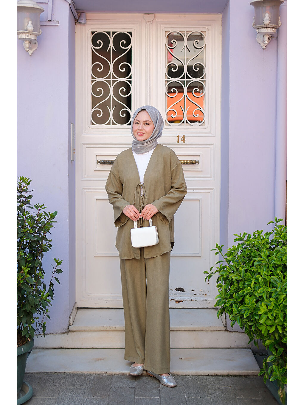 Kadın Ön Bağlama Detaylı Takım Küf Yeşil-3