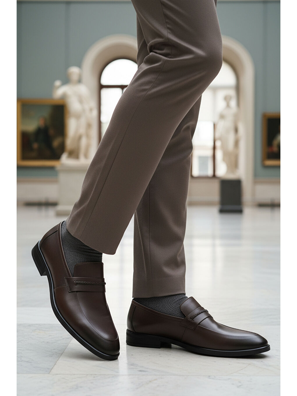 Kahverengi Kahve Hakiki Deri Kaymaz Taban Erkek Klasik Ayakkabı 854 M-3