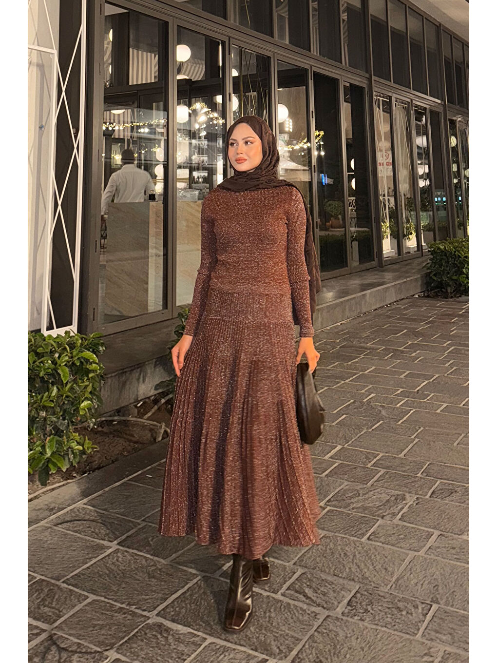 Kahverengi Kadın Sim Detaylı Elbise Kahve-3