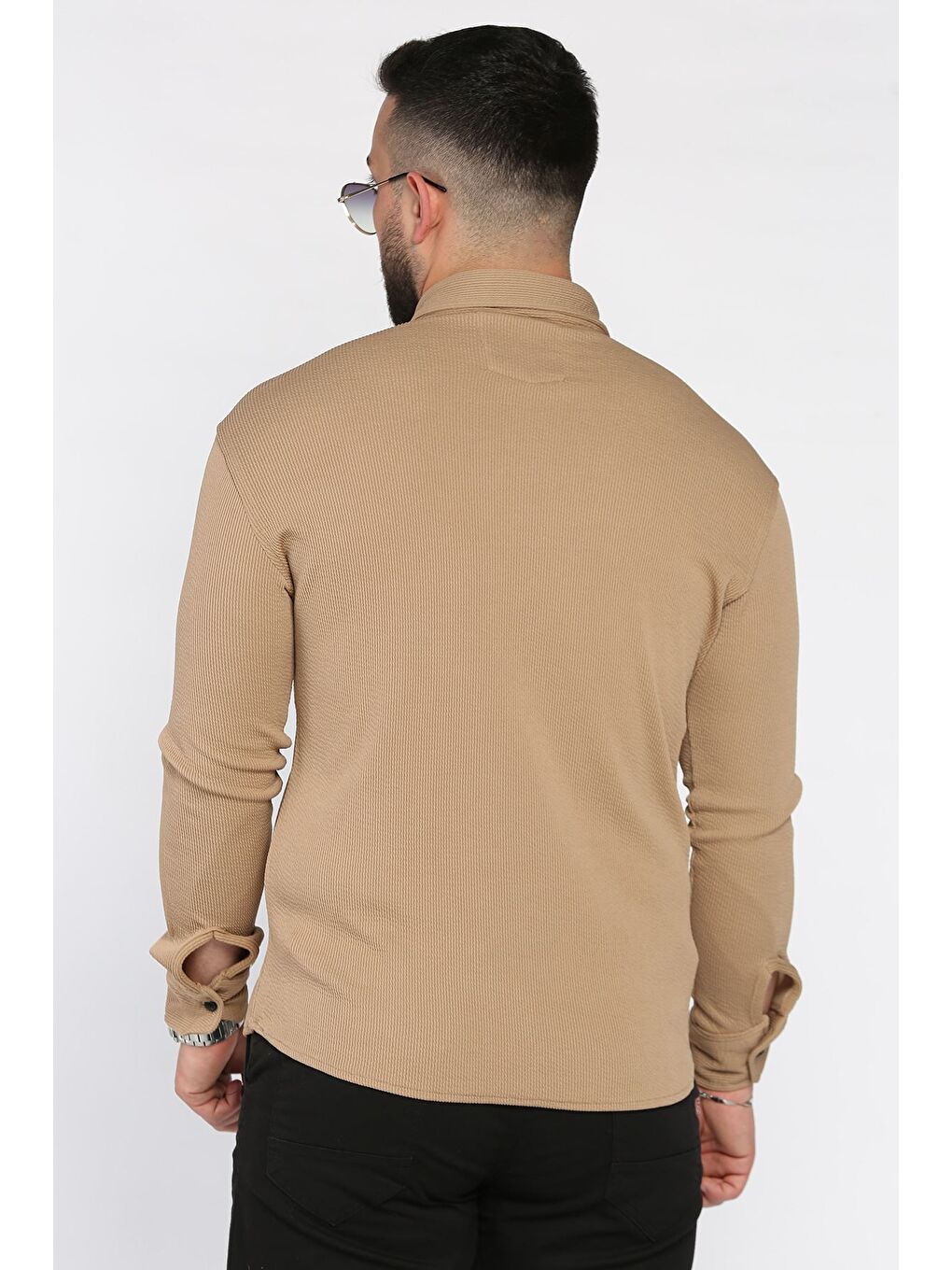 Bej Erkek Uzun Kol Elastanlı Gömlek-2