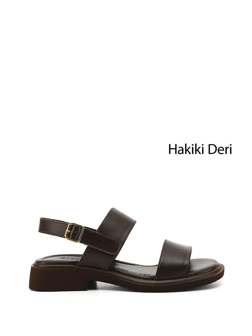 Kahverengi Kadın KAHVERENGİ Tokalı Bantlı Hakiki Deri Sandalet