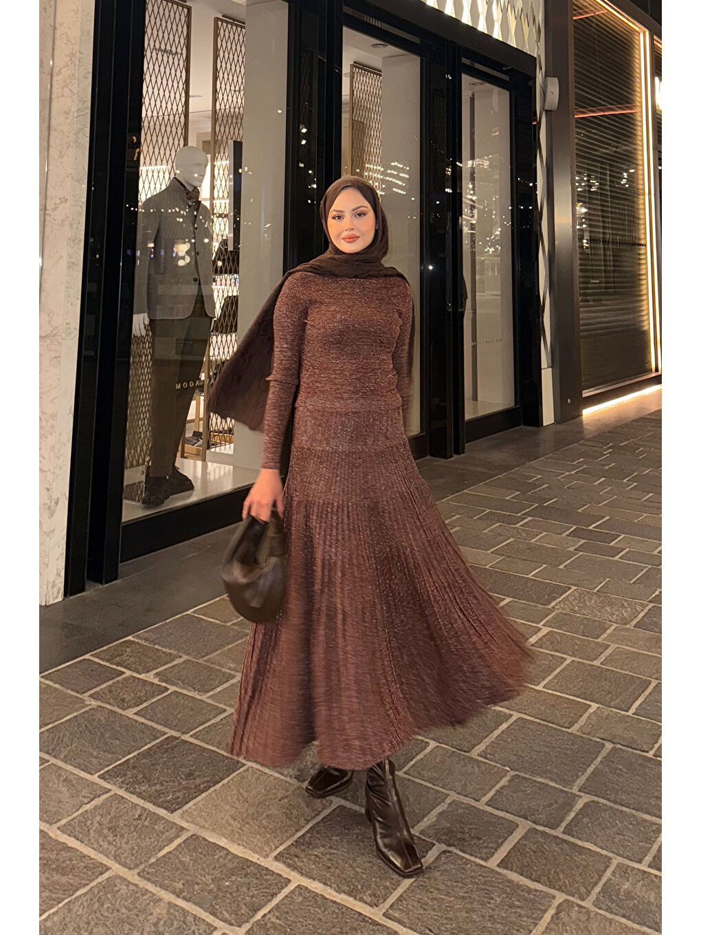 Kahverengi Kadın Sim Detaylı Elbise Kahve-4