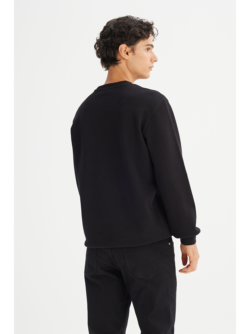Regular Fit Normal Kesim Bisiklet Yaka Baskılı Siyah Sweatshirt-4