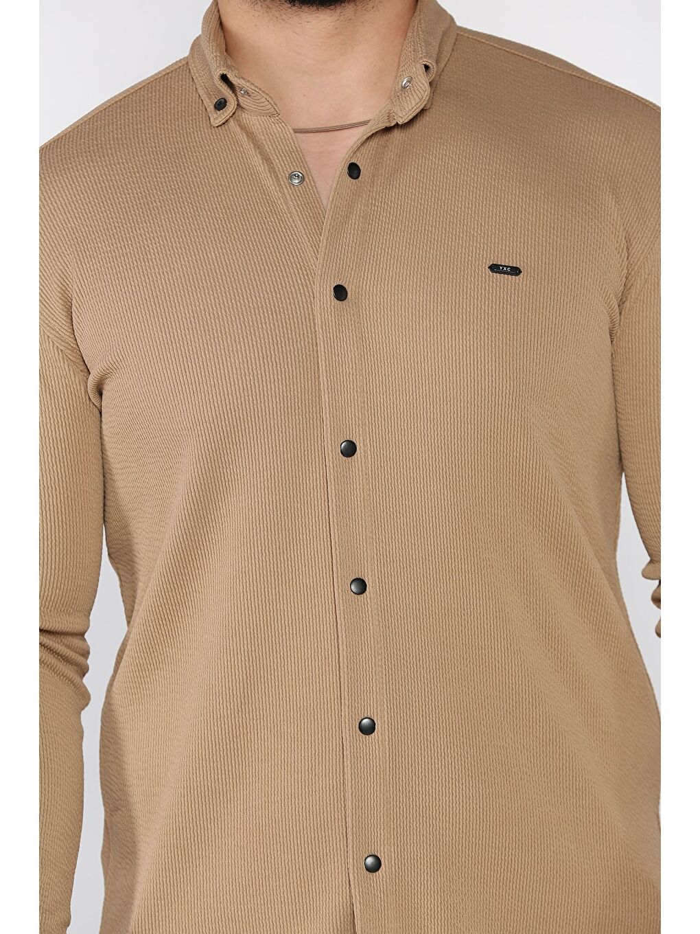 Bej Erkek Uzun Kol Elastanlı Gömlek-3