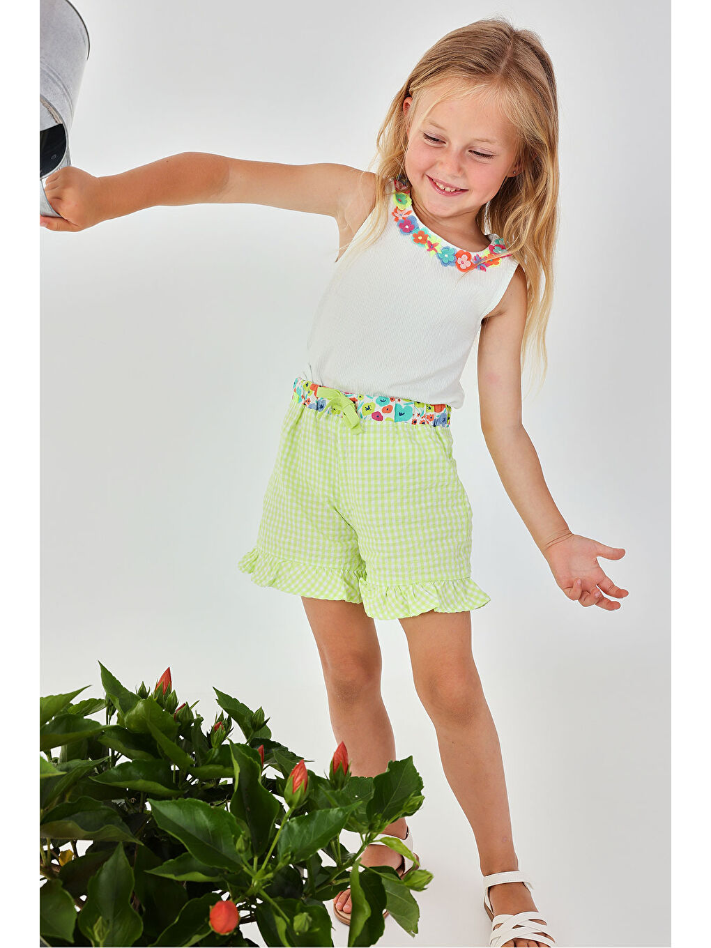 Çiçek Desenli Şort 2-6 Yaş Yeşil-3