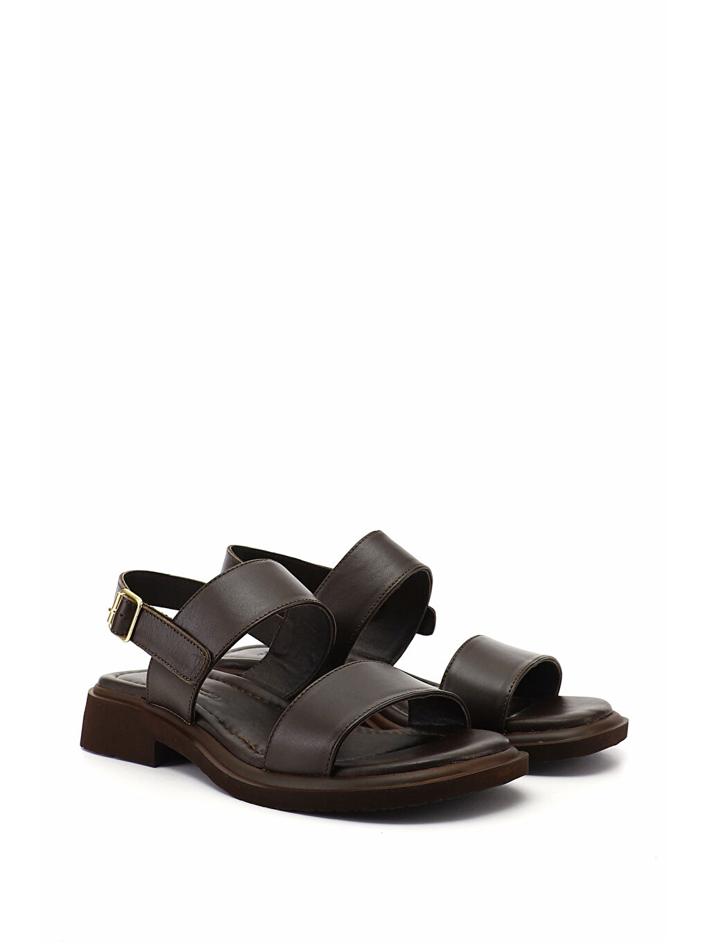 Kahverengi Kadın KAHVERENGİ Tokalı Bantlı Hakiki Deri Sandalet-1