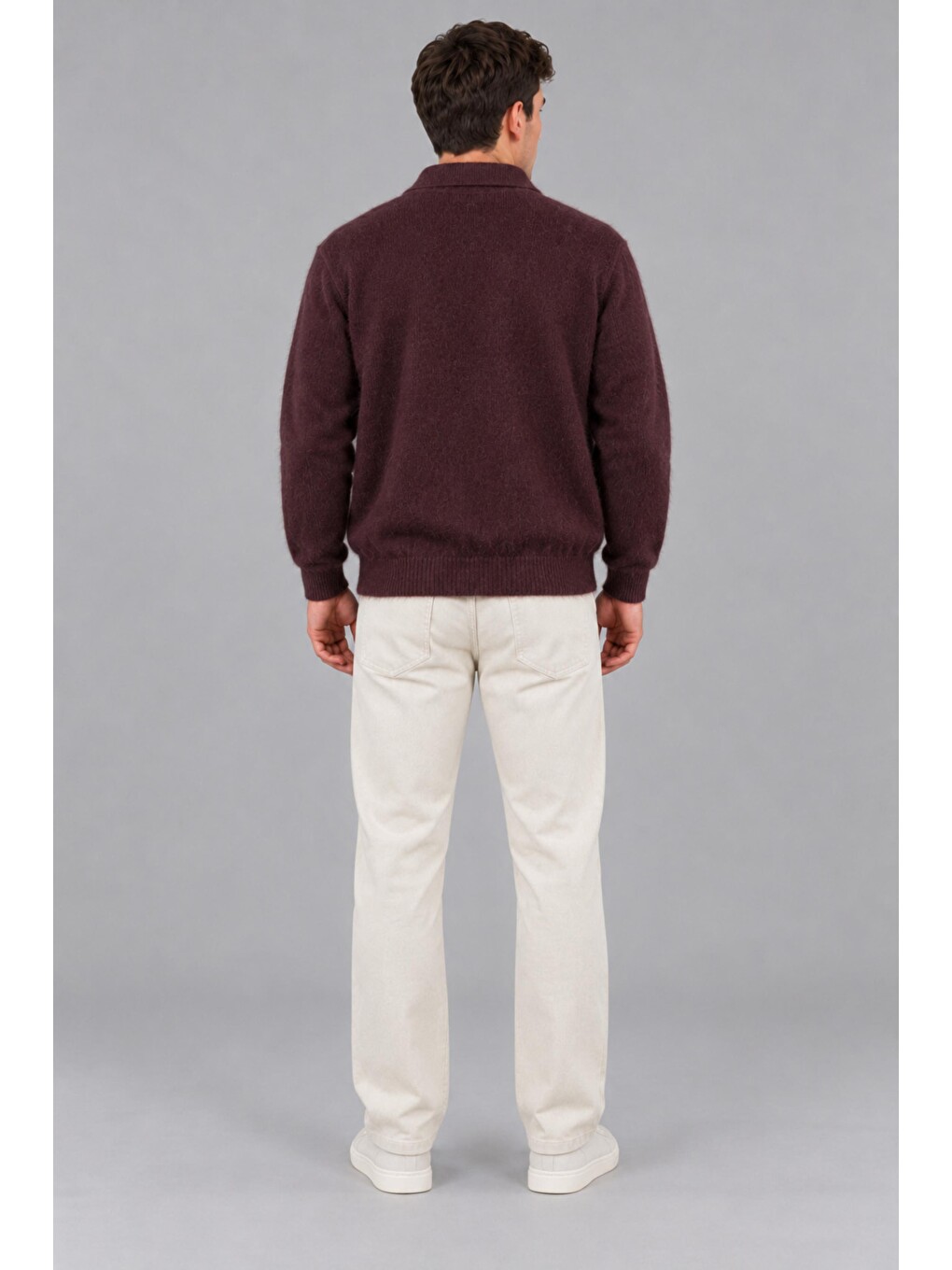 Bordo Baskılı Düğmeli Oversize Kışlık Kazak Dp 16622_10068-4